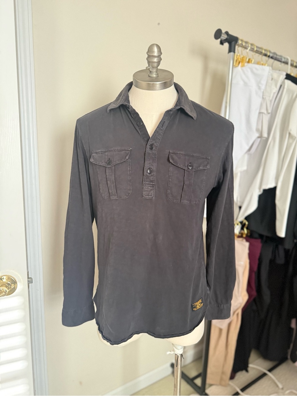 Ralph Lauren Long-Sleeve Polo Shirt in Charcoal Gray